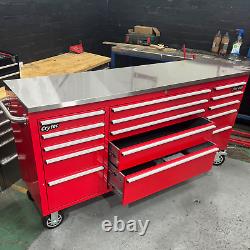 Boîte à outils d'établi avec tiroir en acier inoxydable rouge de 72 pouces CRYTEC Pro Cab