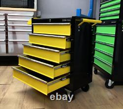 Boîte à outils de coffre à outils à roulettes en acier jaune noir US Pro Tools avec 5 tiroirs