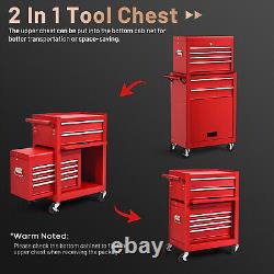 Boîte à outils détachable 2-en-1, coffre à outils roulant de grande capacité, armoire à outils rouge