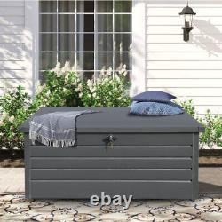 Boîte de rangement de jardin en acier imperméable pour coussins d'utilité, abri, coffre, banc et armoire à outils.