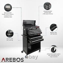 Cabinet de rangement pour outils à roulettes AREBOS avec 9 tiroirs, coffre à outils, chariot noir