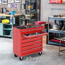 Caisse à outils à roulettes avec 7 tiroirs, coffre de rangement, rouge, pour garage et atelier.