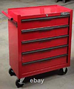 Chariot à outils Hilka rouge en métal pour le rangement de garage avec tiroirs roulants et boîte à outils