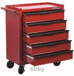 Chariot à outils Hilka rouge en métal pour le rangement de garage avec tiroirs roulants et boîte à outils