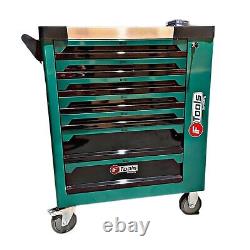 Chariot-cabinet à 7 tiroirs avec outils, coffre de rangement en acier pour atelier, boîte à outils de transport.