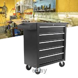 Coffre à outils à 5 tiroirs Chariot de rangement d'armoire de tiroirs Boîte à outils de garage noire UK