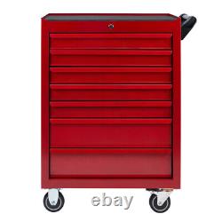 Coffre à outils à 7 tiroirs avec roulettes et serrure pour le rangement des outils de garage en rouge