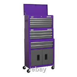 Coffre à outils roulant Sealey, combinaison de boîtes violettes à 9 tiroirs avec roulements à billes