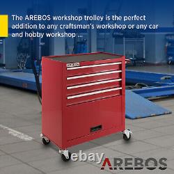 Coffret à outils à roulettes AREBOS avec 4 tiroirs, caisse à outils, chariot rouge