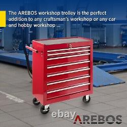 Coffret à outils à roulettes AREBOS avec 7 tiroirs de rangement, boîte à outils, chariot rouge