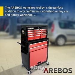Coffret à outils à roulettes AREBOS avec 9 tiroirs, caisse à outils, chariot de rangement rouge