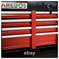 Coffret à outils à roulettes AREBOS avec 9 tiroirs, caisse à outils, chariot de rangement rouge