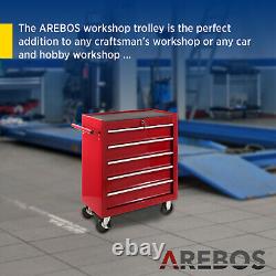 Coffret de rangement pour outils à rouleaux AREBOS 5 tiroirs, boîte à outils, chariot rouge