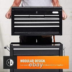 Grande armoire à outils sur roulettes en métal avec tiroirs de rangement mobiles verrouillables.