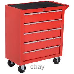 Roller Tool Cabinet Stoarge Box 5 Tiroirs Roues Roulettes Roulette Garage Atelier Rouge